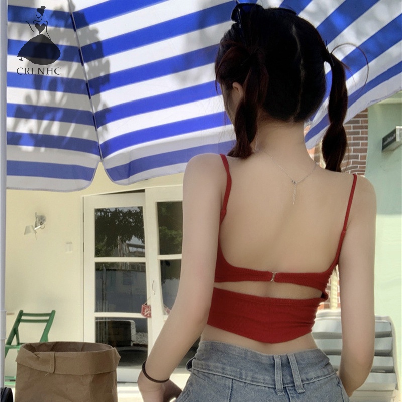 Áo Hai Dây Mùa Hè Y2K Hở Lưng Màu Trơn Gợi Cảm Cho Nữ
