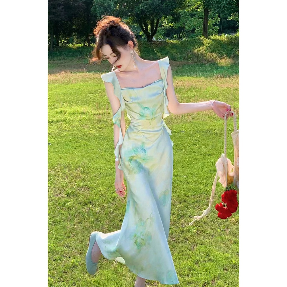 Đầm Hoa Hai Dây Dáng Chữ A Phong Cách Retro Thời Trang Mùa Hè Dành Cho Nữ