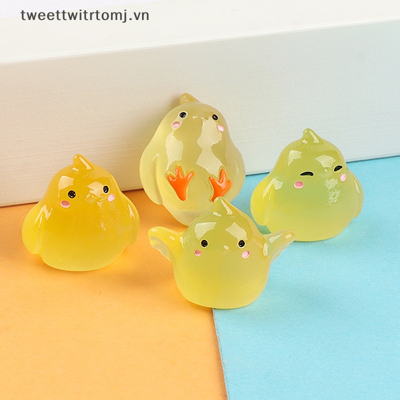 Set 2 Băng Đô Cài Tóc Hình Gà Con 3D Bằng Nhựa Resin Màu Dạ Quang Dễ Thương Trang Trí Tiểu Cảnh DIY
