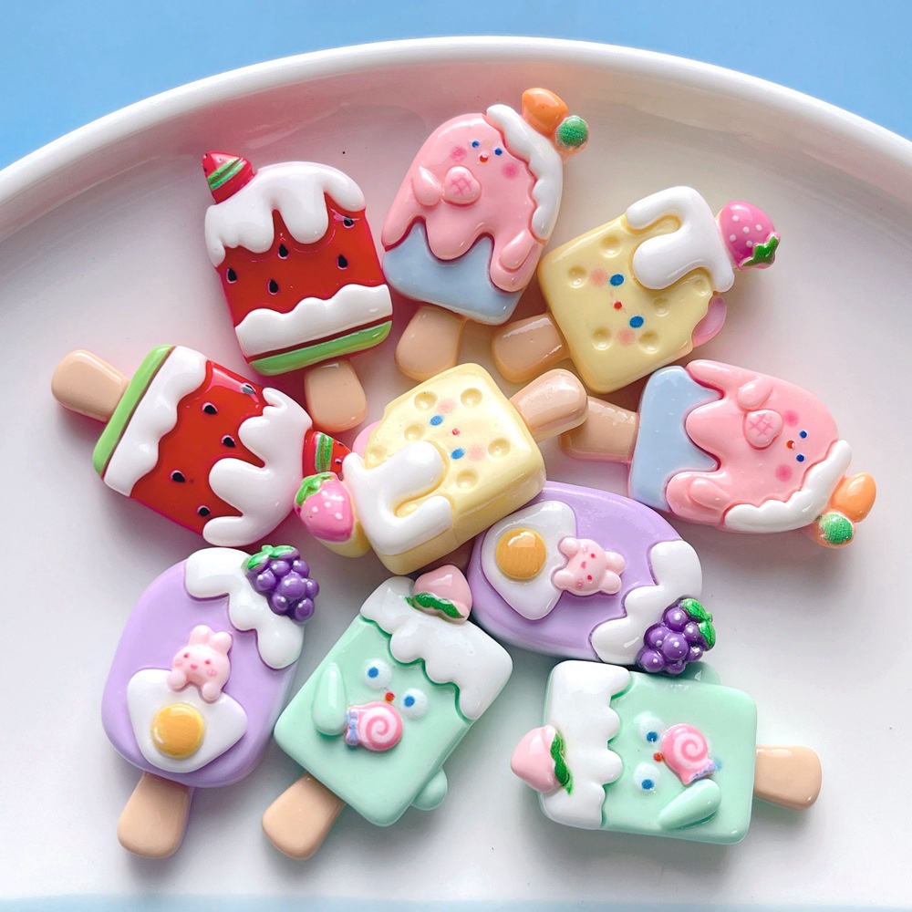 10 cái / gói thỏ trái cây popsicle tráng miệng phụ kiện nhựa tự làm flatbacks cho kẹp tóc cốc nước hộp văn phòng phẩm vật liệu trang trí
