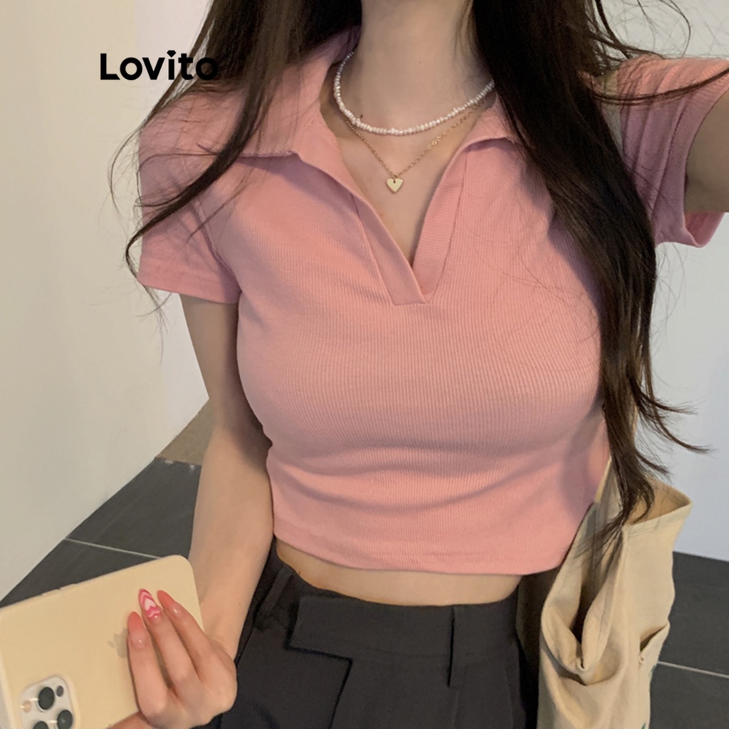 Áo thun LOVITO tay ngắn cổ cơ bản polo màu trơn thường ngày cho nữ LNE10186