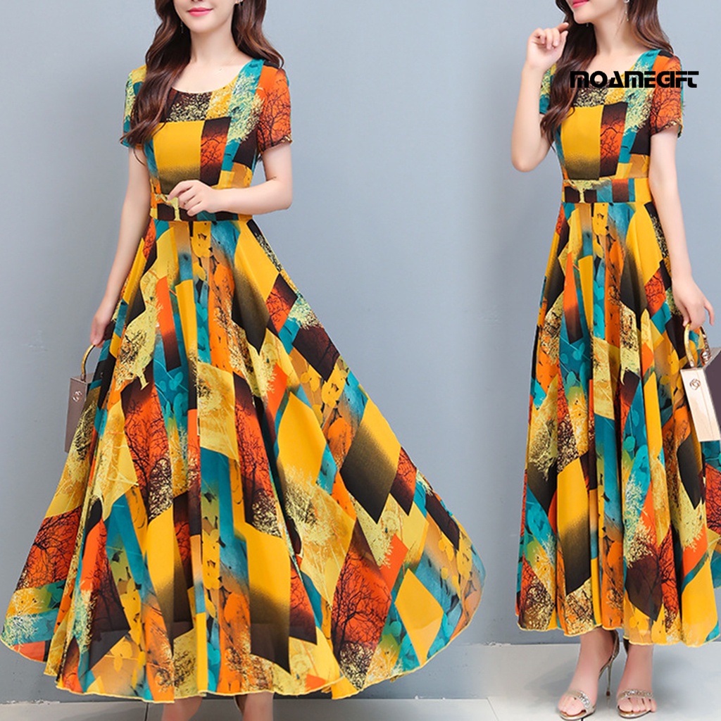 Đầm Dài Dáng Chữ A Viền Lớn In Họa Tiết Đầy Màu Sắc Thời Trang Mùa Hè