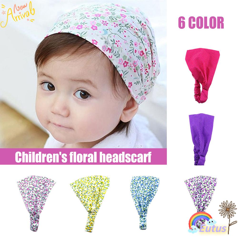 Khăn Turban Trùm Đầu Co Giãn Họa Tiết Chấm Bi / Hoa Cho Bé Gái