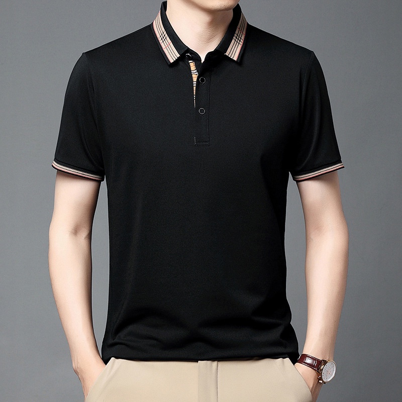 Áo Thun polo Tay Ngắn Màu Trơn Dáng Ôm Vải Lụa Mát Thời Trang Hàn Quốc Cho Nam