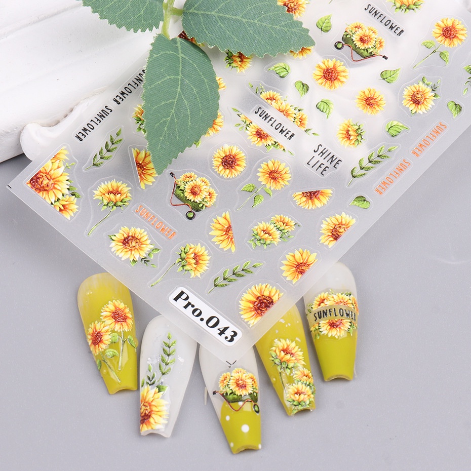 Miếng Dán Trang Trí Móng Tay 5D Hình Hoa Cúc / Lá / Bướm / Hoa Cúc Xinh Xắn