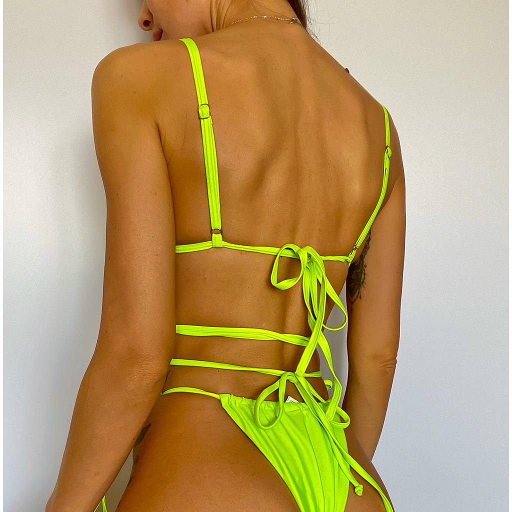 Bộ Bikini Có Đệm Nâng Ngực Màu Vàng Neon AL36
