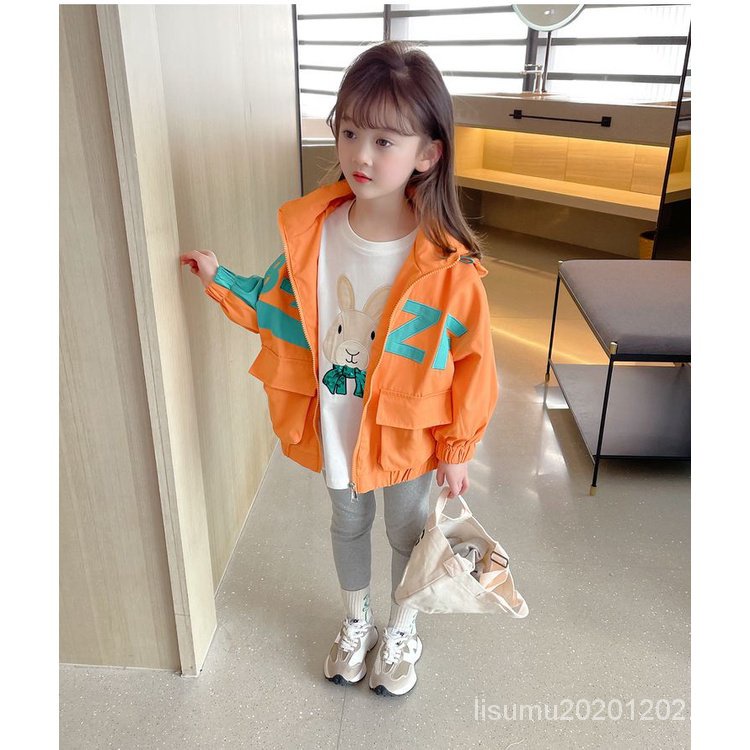 Áo Khoác Gió Có Nón Dáng Rộng Phong Cách Hàn Quốc Thời Trang Mùa Xuân Mới Cho Bé Gái