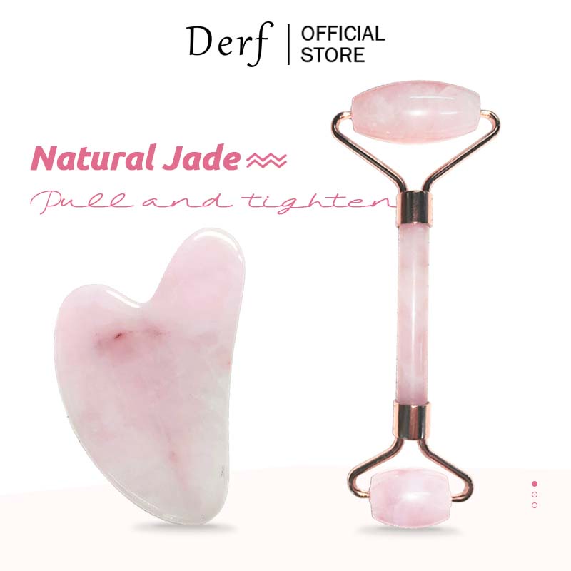 Thanh lăn/Tấm guasha Derf bằng đá ngọc bích massage mặt độc đáo (hồng mới)