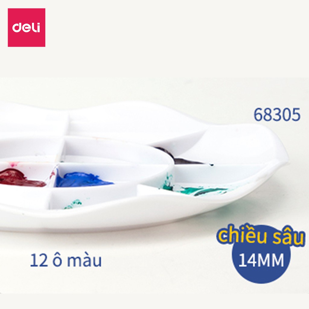 [HỌA CỤ DELI] Khay pha màu Deli - 12 ngăn - 1 chiếc, thiết kế nhựa trắng dễ nhìn