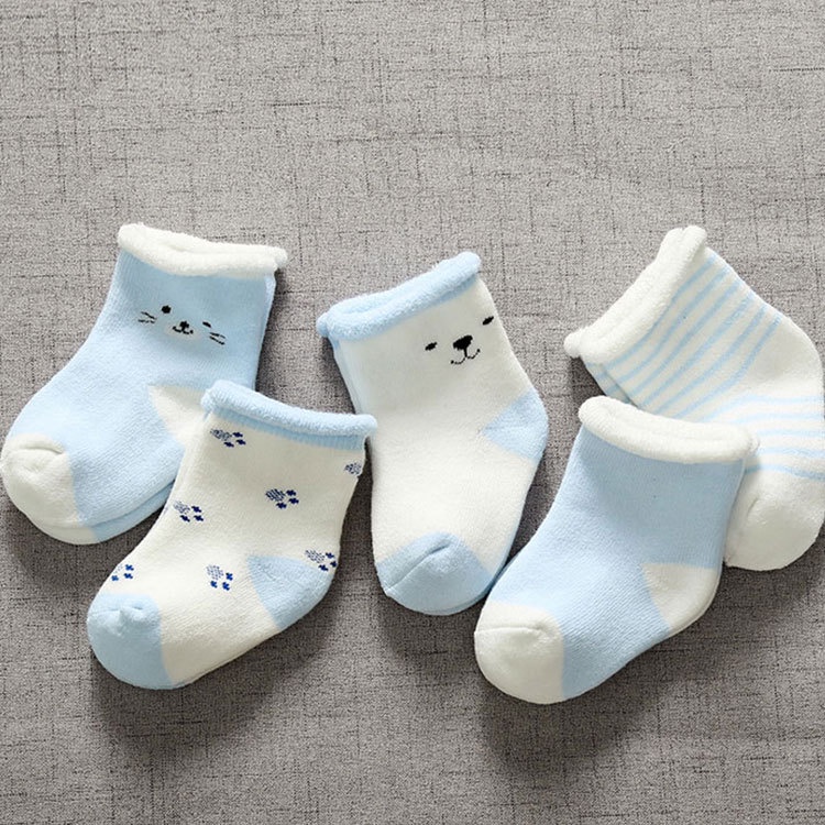 Set 5 Đôi Tất Chất Liệu Cotton Dày Dặn Thời Trang Thu Đông Cho Bé Sơ Sinh
