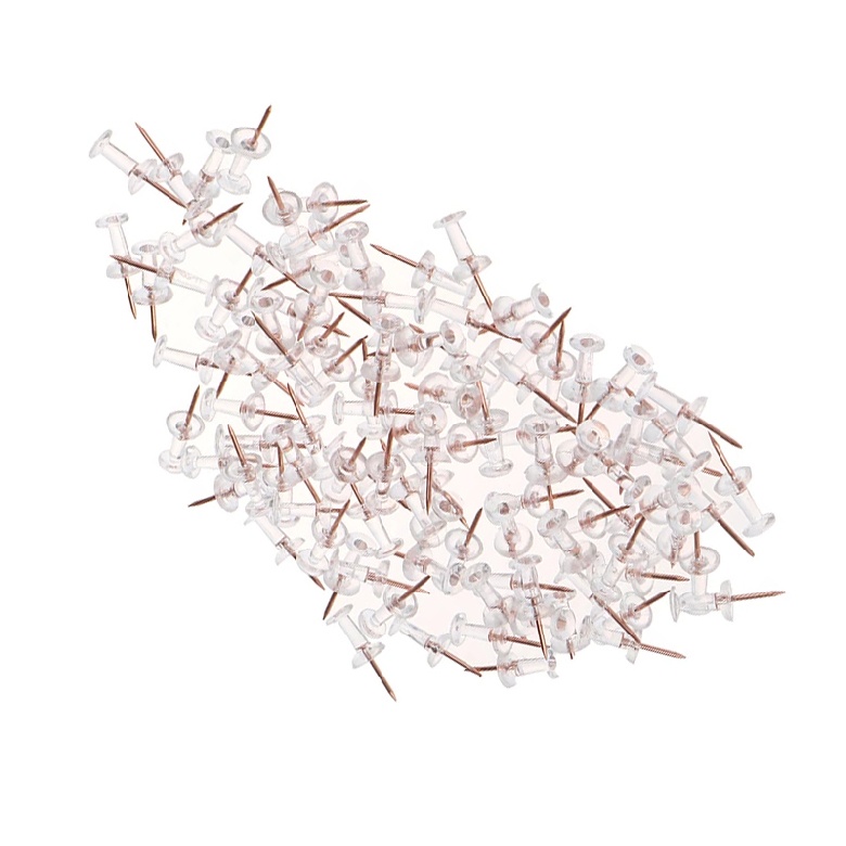New 100pcs Transparent Rose Gold Push Pins Thumb Board Pins Drawing Wall Tacks