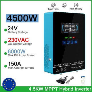 Bộ biến tần sóng sin tinh khiết 4500w hybrid solar năng lượng mặt trời mppt 150a 24v dc 4.5kw pv power 6000w.