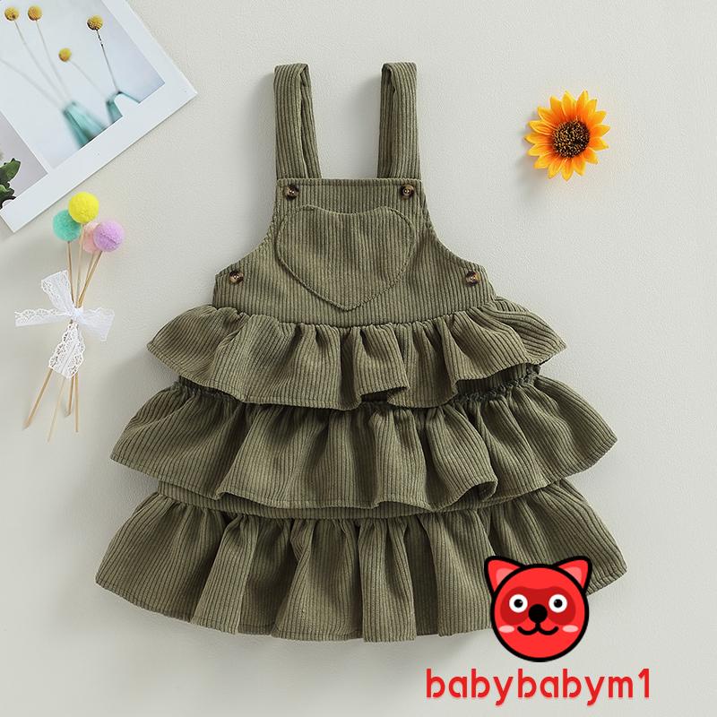 Babybaby-toddler girl dễ thương không tay màu rắn xếp lớp váy treo bèo nhún