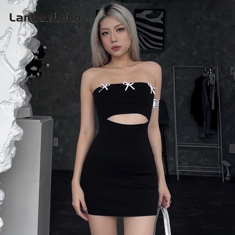 Đầm Trễ Vai Màu Trơn Đính Nơ Thời Trang 2023 Cho Nữ