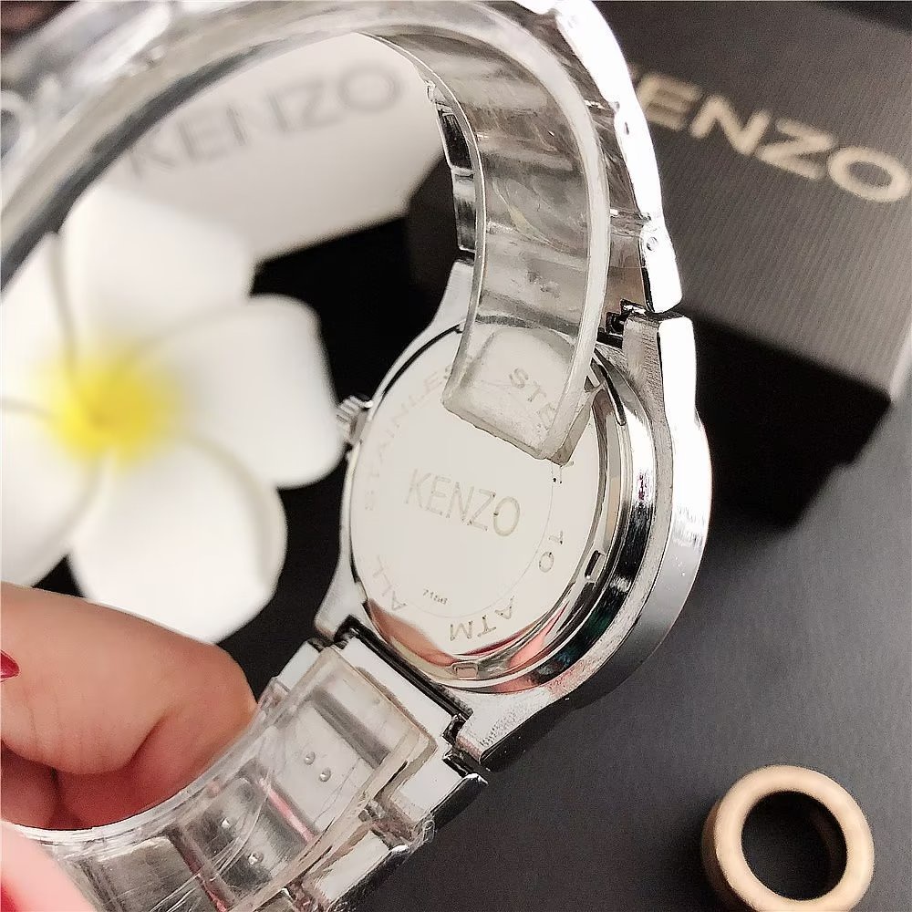 Đồng Hồ Đeo Tay Mặt Tròn In Hình Kenzo Dây Da Thời Trang Cho Cặp Đôi