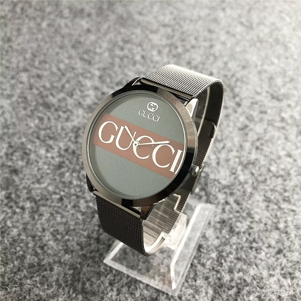 Đồng hồ đôi Mặt Tròn Họa Tiết Gucci Dây Da Thép Không Gỉ Thời Trang Cho Nam Và Nữ
