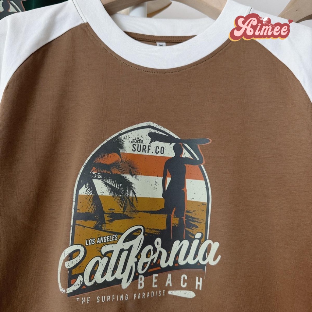 Áo baby tee raglan in hình california