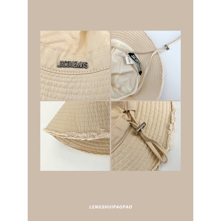 Jacquemus Mũ Bucket Có Nhãn Kim Loại Thời Trang Hàn Quốc