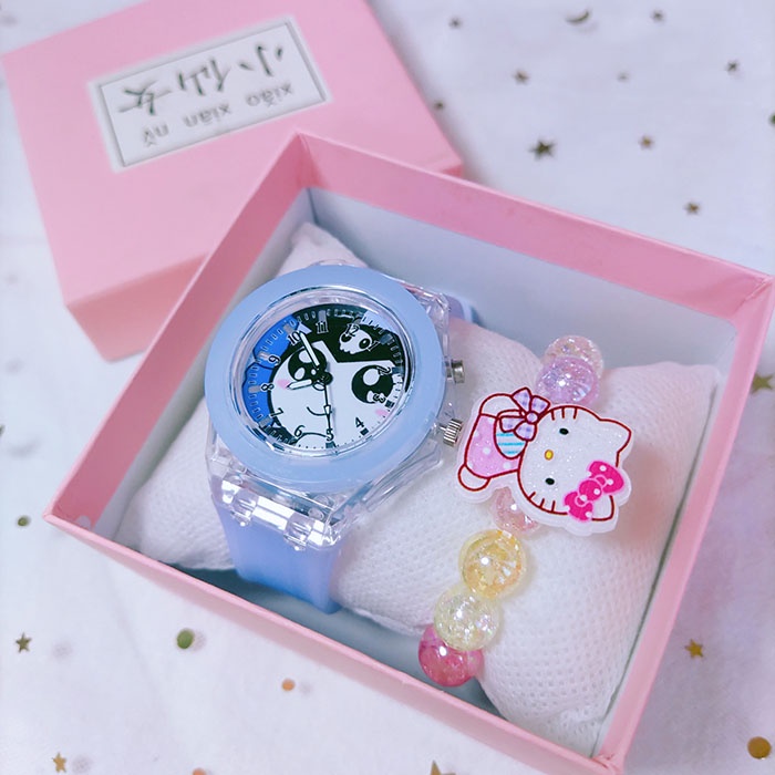 SANRIO Đồng Hồ Đeo Tay Có Đèn LED Hình Hello Kitty Dễ Thương Cho Bé Gái