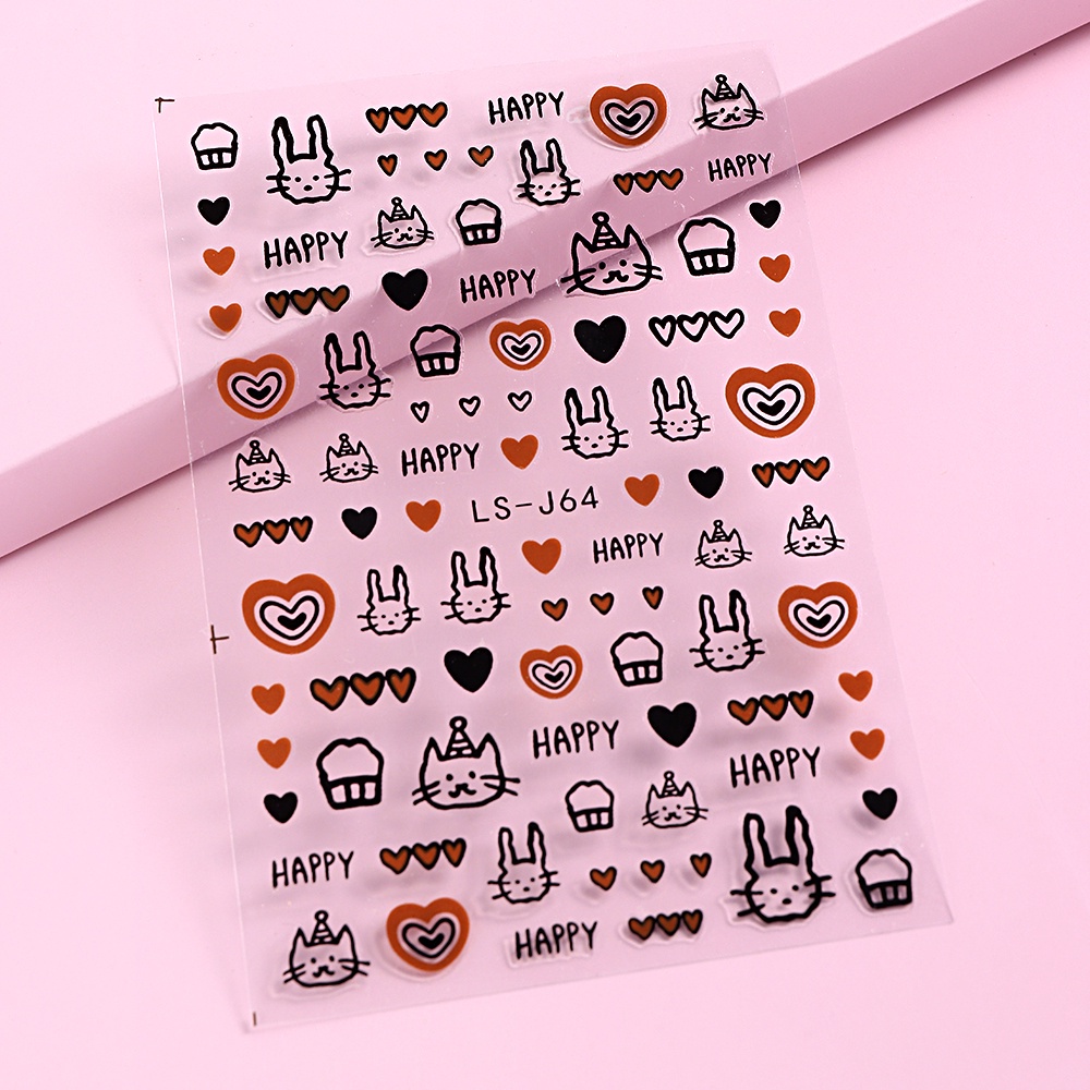♕ 1 miếng dán trang trí móng tay hình chú mèo dễ thương sinh nhật hình trái tim Hoạt hình dán mặt sau miếng dán trang trí móng tay Công cụ làm móng cho tiệm nail 2 thiết kế TUYỆT VỜI