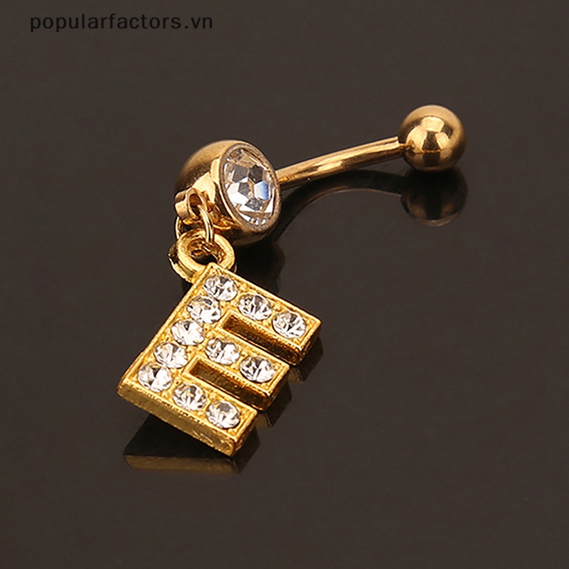 Khuyên Rốn Thép Không Gỉ Hình 26 Chữ Cái A Đến Z Đính Đá Pha Lê Quyến Rũ