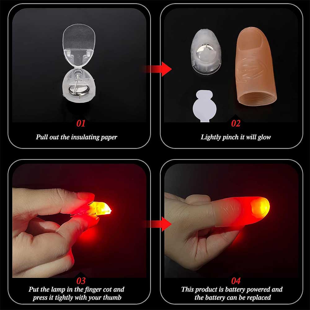 2 Magic Light Up Finger trick Fingers LED Tricks Thumb Magic Props Lights Toys