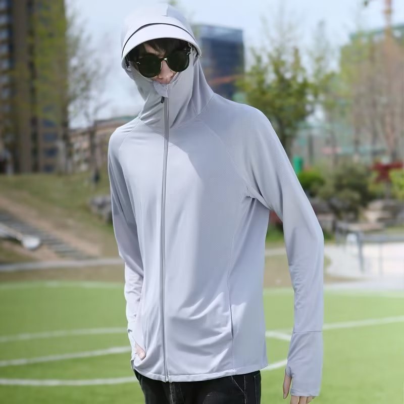 M-8xl áo sơ mi chống nắng có mũ trùm đầu đơn giản dành cho nam giới plus size áo chống nắng hoodie causal lỏng tay áo dài