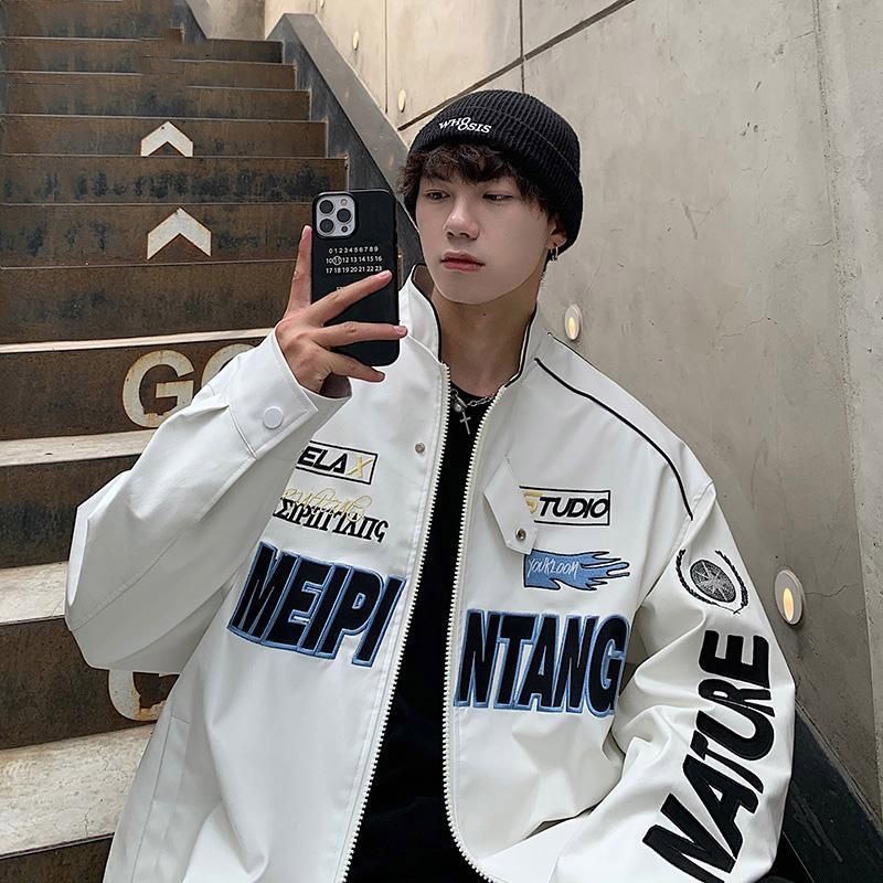 Áo khoác bóng chày VUNC dáng rộng họa tiết chữ phong cách hip hop đường phố thời trang dễ phối đồ dành cho nam