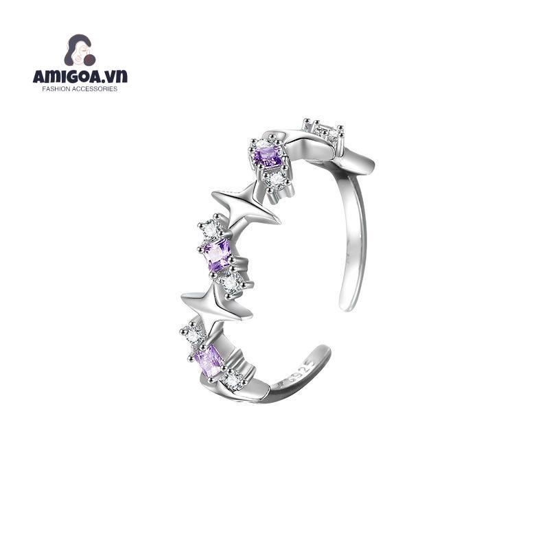 ✨✨Nhẫn Hở Hình Ngôi Sao / Trái Tim Đính Đá Zircon Màu Tím Thời Trang Có Thể