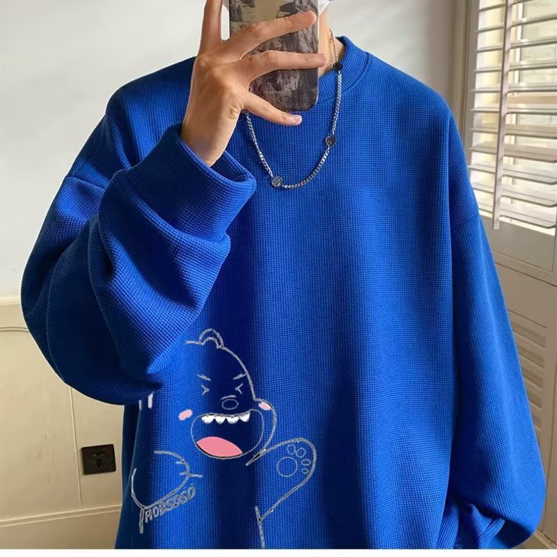Áo sweater Waffle tay dài in họa tiết Mô hình Cartoon Cub cái phong cách Hàn Quốc thời trang mới dành cho Nam Và Nữ Size M-5XL