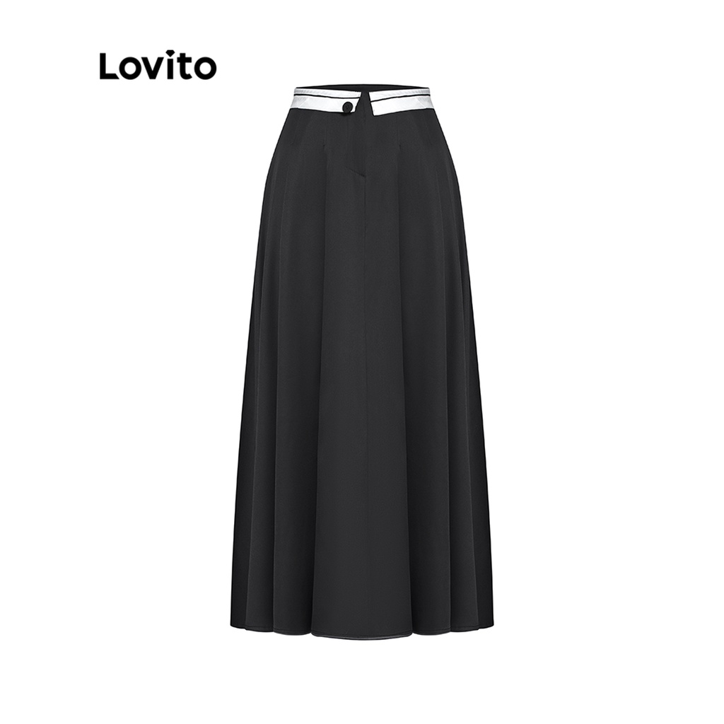 Chân váy Lovito xếp nếp màu trơn kiểu dáng đơn giản thời trang thường ngày cho nữ L55AD091