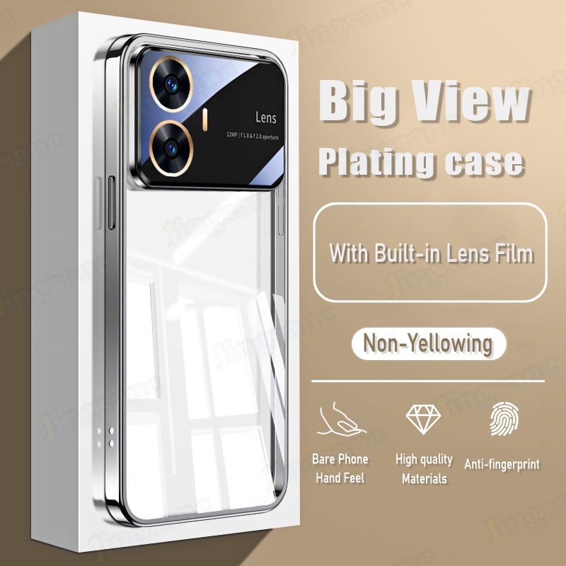 Vỏ trong suốt hd sang trọng cho realme c55 / realme c55 nfc big view electroplating case với built-in lens film protection soft tpu air cushion cover chống sốc realme c55 / realme c55 nfc