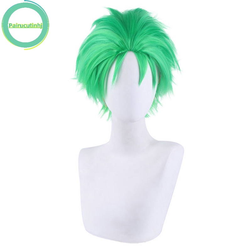 Pairhj anime one piece slicked-back green wig lớp ngắn roronoa zoro cosplay wig vn