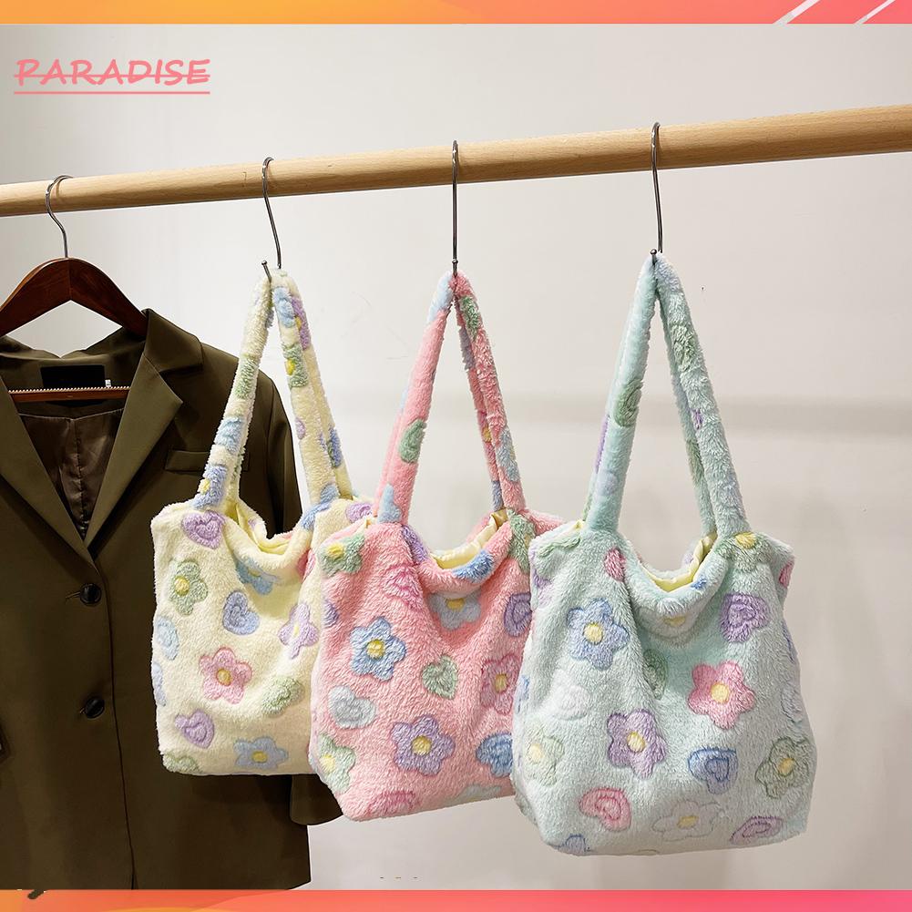 Túi Xách Đeo Vai Bằng Vải Lông Họa Tiết Kẻ Sọc Thời Trang Mùa Đông Có Tay C