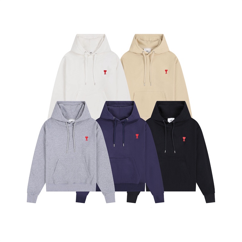 Xu hướng cổ điển am666i cặp đôi thời trang áo hoodie rời màu đỏ thư tình thêu thường dài tay áo chui đầu có mũ trùm đầu cộng với kích thước unisex
