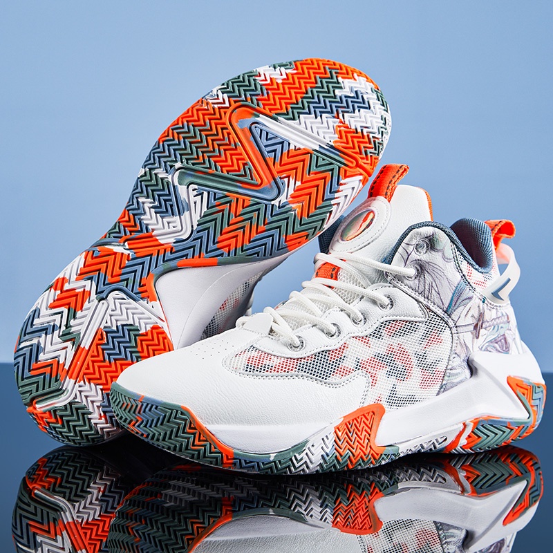 Big size 39-48 high top men basketball shoes non-slip make noise spike đế cao su thoáng khí đan nam thể thao giày thể thao màu trắng thời trang chạy bộ quần vợt running man giày thể thao