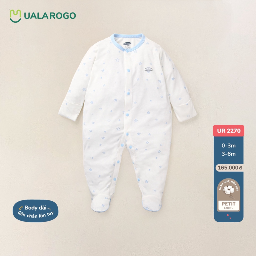 Bodysuit sơ sinh cho bé Ualarogo 0-6 tháng vải Petit liền chân lộn tay thoáng mát co giãn thấm hút mềm mại 2270