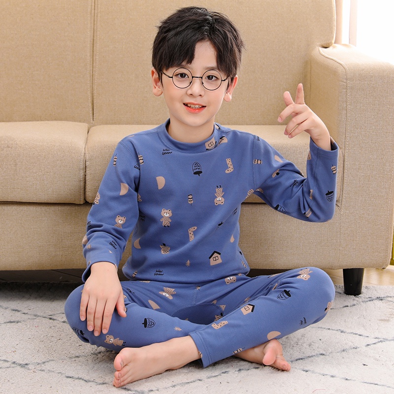 New 2023 quần áo mùa thu cho bé trai bé gái 2-12 tuổi trẻ mới biết đi học chất lượng su-velvet bộ đồ ngủ nửa cổ cao 2 pc