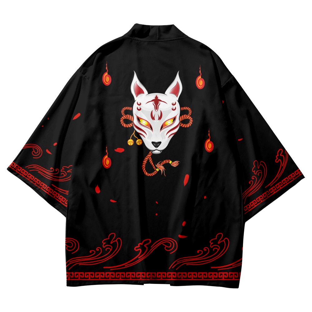 Áo sơ mi cổ điển bãi biển mùa hè kimono nhật bản anime fox in 3/4 tay áo áo sơ mi haori thời trang kimono yukata nam nữ