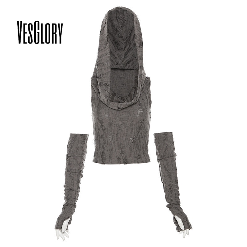 Vesglory women hoodies 2023 thời trang màu rắn không tay cổ tròn mỏng phù hợp giản dị