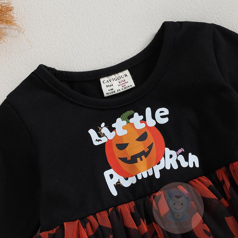 Đầm Xòe Chữ a Tay Dài Cổ Tròn Họa Tiết halloween laa6 Cho Bé Gái