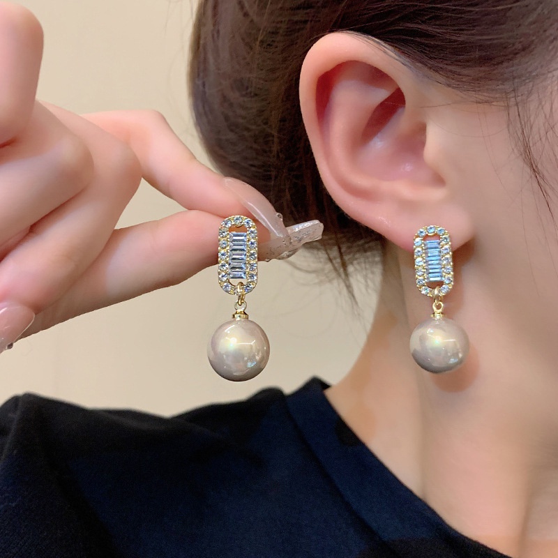 Ngọc trai cổ điển pháp dòng xu hướng mới rhinestone khí chất hoa tai nhỏ độc đáo thanh lịch