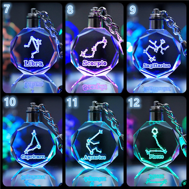 12 mười hai chòm sao pha lê móc khóa túi đi học cô gái cặp đôi sinh nhật trang trí đồ chơi trẻ em món quà nhỏ