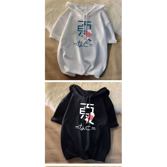 Áo thun tay lửng dáng rộng có mũ trùm đầu thời trang mùa hè mát mẻ cho sinh viên