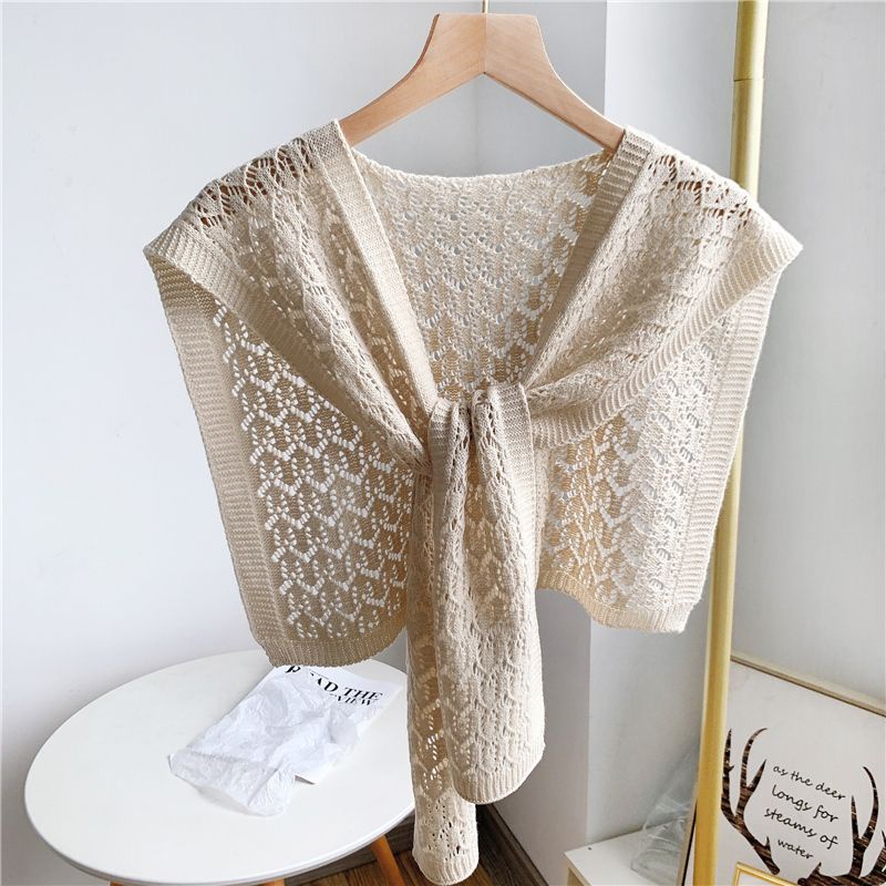 Shawl women ultra-light thin hollow knitted shawl new style high-end air conditioning room knotted small waistcoat