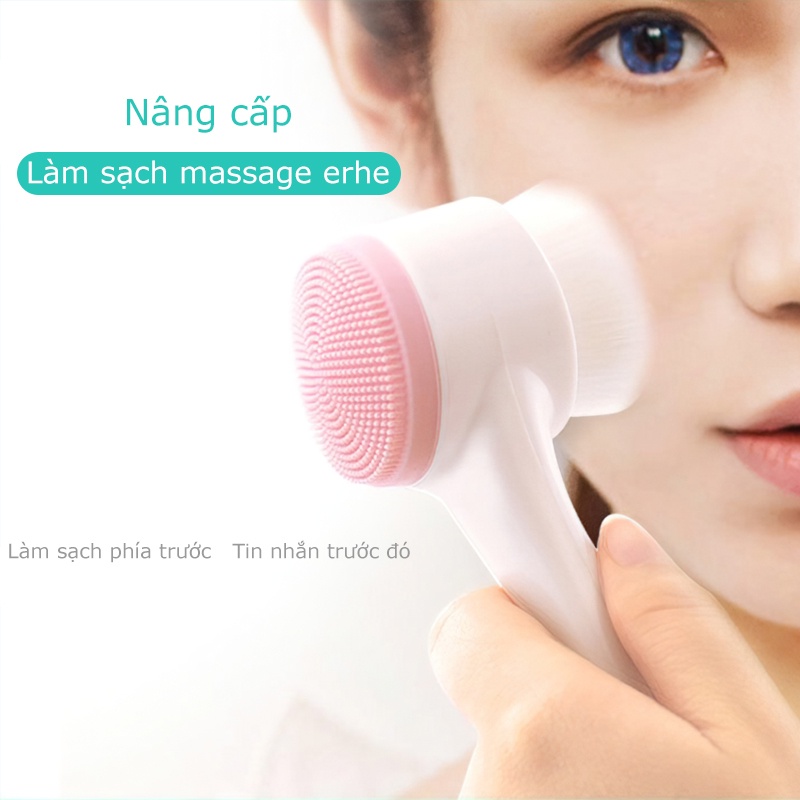 Cọ massage rửa mặt 2 đầu 3D silicon, Làm sạch da mặt nhạy cảm, Massage mặt nhẹ nhàng-MCKES