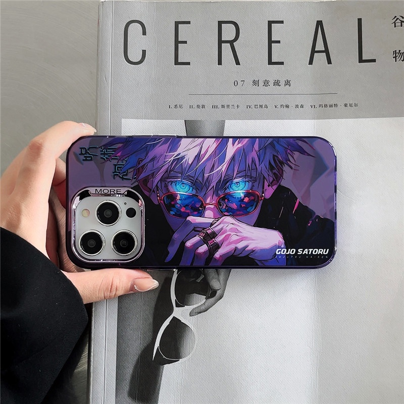 Color-plated jujutsu kaisen gojo satoru anime cartoon phone case cho iphone 11 14 13 12 pro max cover