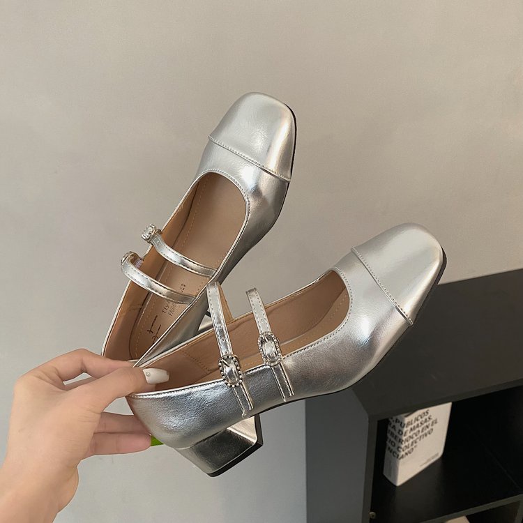 Phụ nữ giày cao gót vuông ngón chân dày thời trang mules size 35-39