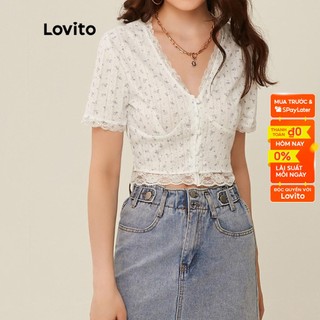 Lovito Áo Thun Ren Hoa Tương Phản Lãng Mạn L20D284 (Trắng)