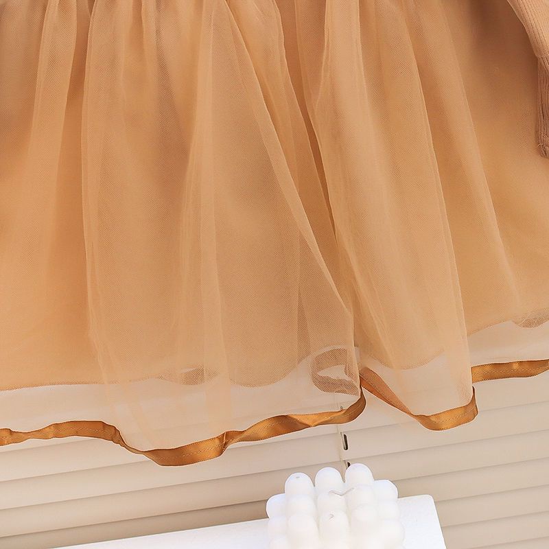 Catimini Váy con gái váy công chúa phong cách mới mùa xuân và mùa thu váy trẻ em dài tay vest váy lưới hợp thời trang